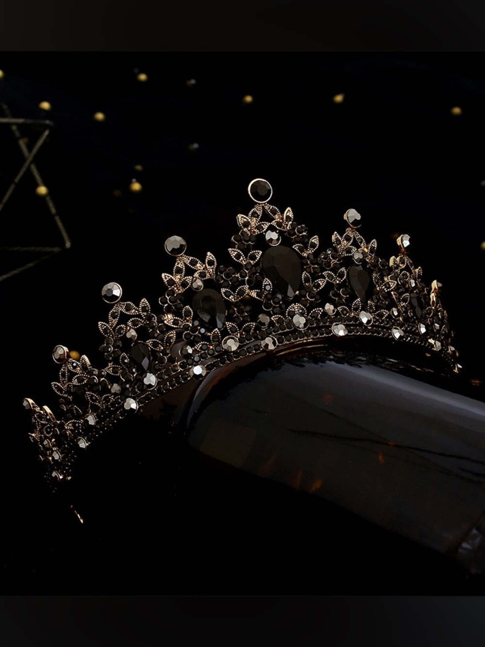 Black Crystal Embellished Tiara Crown - Women Accessories